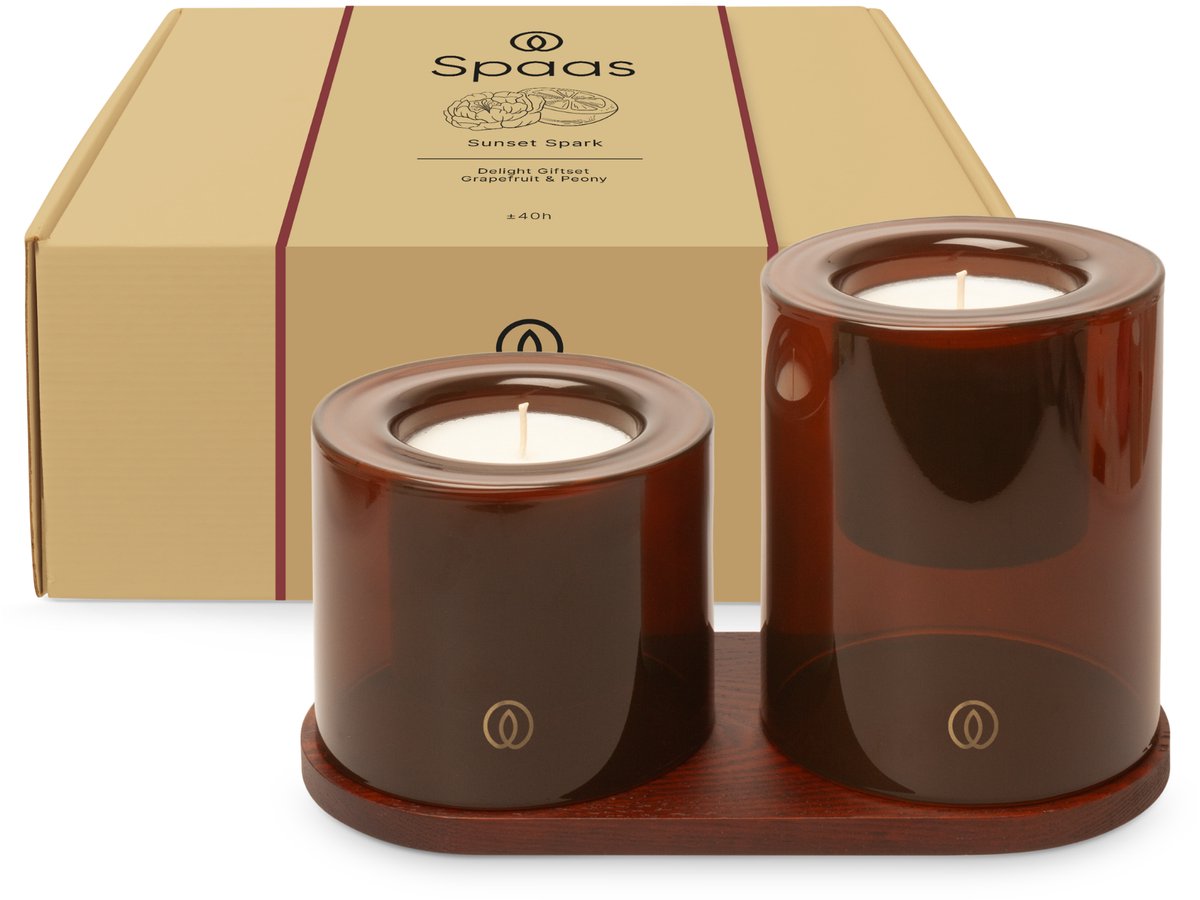Spaas Delight Geurkaarsen Geschenkset - Premium Giftset - Pompelmoes en Pioenrozen - Sunset Spark - circa 40u
