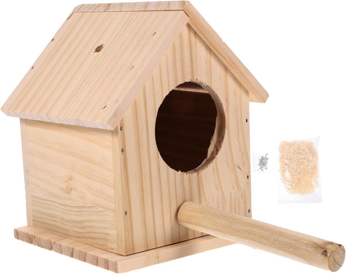 Houten Vogelnestje - Vogelhuisje Decoratief - Vogels Laten Nestelen - Handgemaakt Paulowniahout - 16 x 10 x 15 cm - Beige