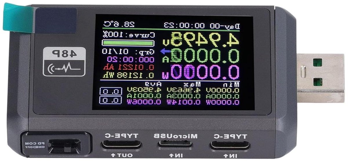 USB Multimeter - Spanningsstroommeter - Opladen Analyseren - 6-Cijferig Display - 177 Inch Scherm - Zwart