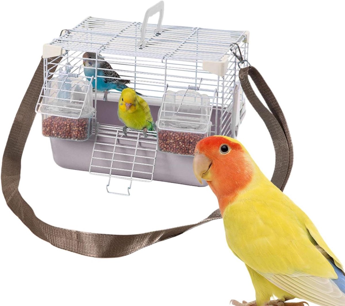 Vogelkooi - Draagbare kooi - Reizen met huisdier - Gemakkelijk te reinigen - 35 x 21 x 14 cm - Grijs