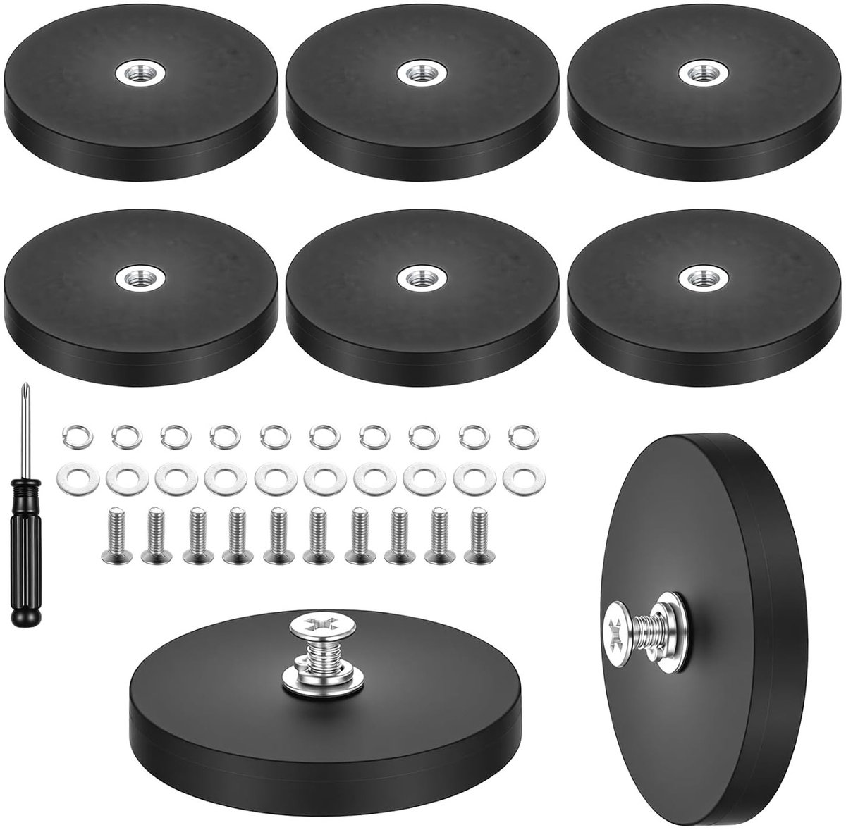 Set van 8 Neodymium Rubber Magneten van 43 mm, Sterke Plakmagneten met M4 Draad, Ideaal voor Lichtstrips en Voertuigen met een Hechtingskracht van 8.5 kg