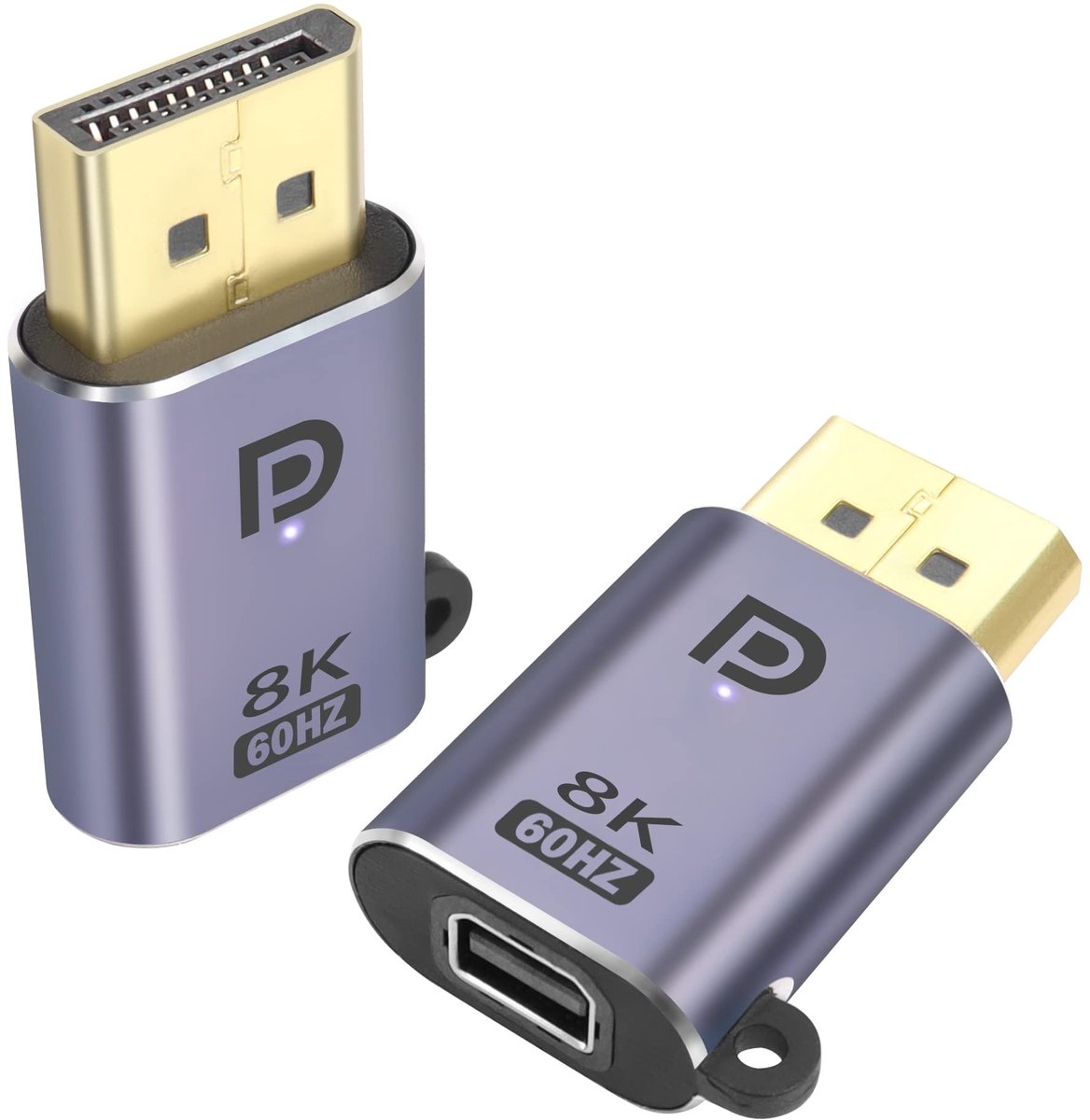 QIANRENON DP naar Mini DP Adapter 8K@60Hz - 2 Stuks, Aluminium, LED Indicator