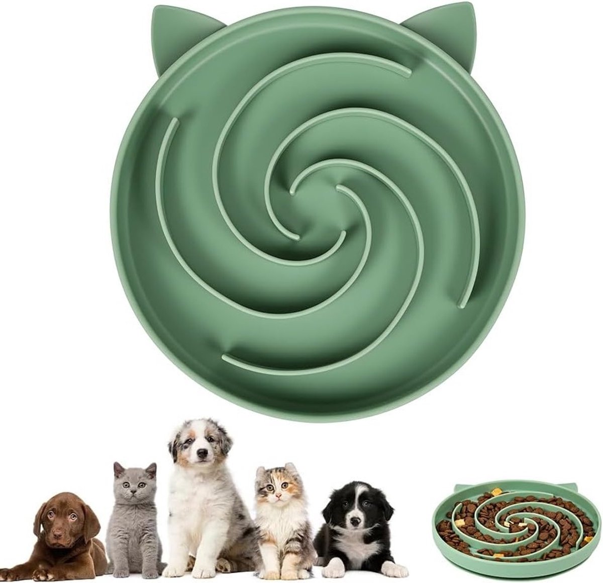Langzame Voerdispenser voor Katten en Honden, Silicone Voederbak met Antislip Zuignap, Makkelijk Schoon te Maken en Voorkomt Overeten