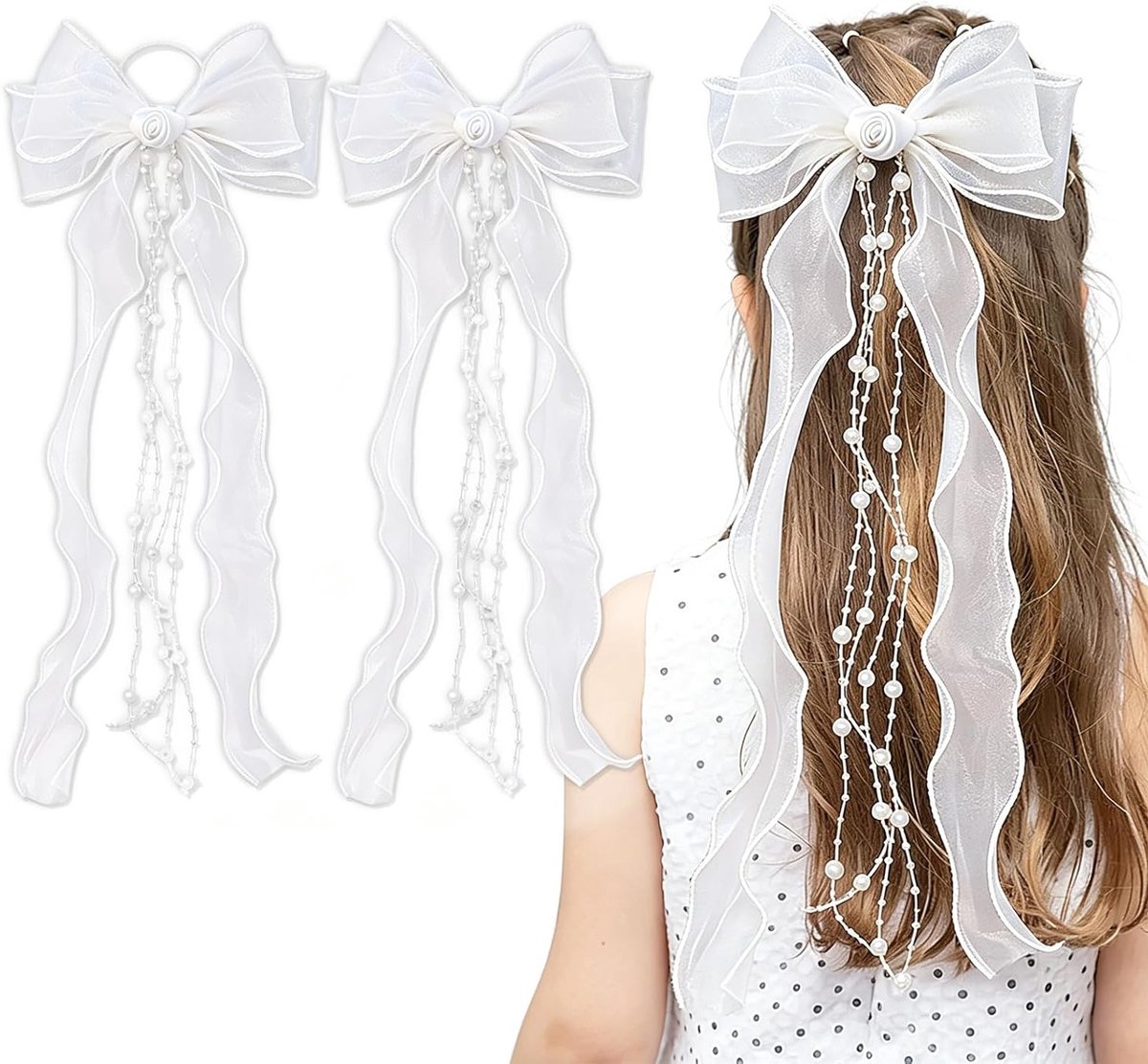 Haarstrikken voor meisjes en dames met lange staart, haarklemmen voor bruiloften en vrijgezellenfeesten, grote strikken voor elke gelegenheid