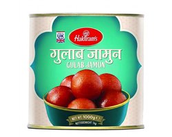 Haldiram's Gulab Jamun - Traditionele Indiase Zoetigheden - Zachte Deegballetjes in Suikersiroop - Authentiek Indiaas Dessert - Vegetarisch - Grootverpakking - Blik 1000 g (1 kg) - Ready to Eat Smullen Met Kajal Sticker