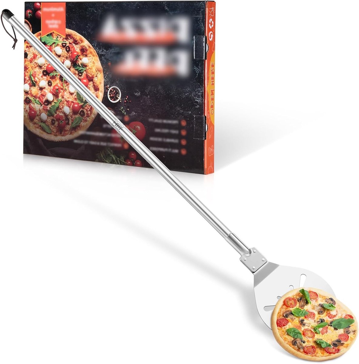 Pizza Schep van RVS, 22.9 x 25 x 112 cm, Perforeerde en Afneembare Handgreep, Ideaal voor Pizza's in Oven en Grill, Ronde Hoeken voor Gemakkelijk Gebruik