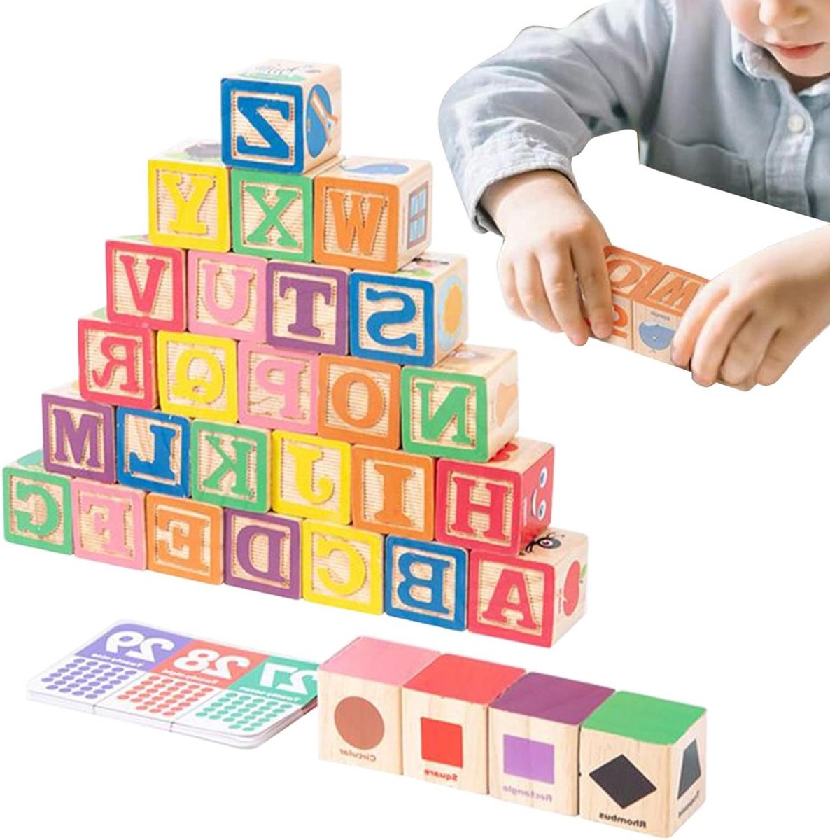 Houten Letterblokken - Educatief Speelgoed - Leren Spelenderwijs - Dierenpatroon Ontwerp - 20x15.5x4cm - Multicolor