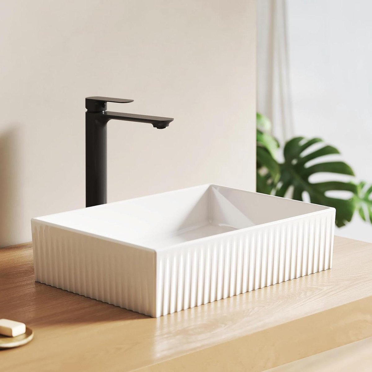 Opbouw Waskom - Keramisch Fonteintje - Badkamer Vernieuwen - Flexibel Kraangat - 45x32x11 cm - Glanzend Wit