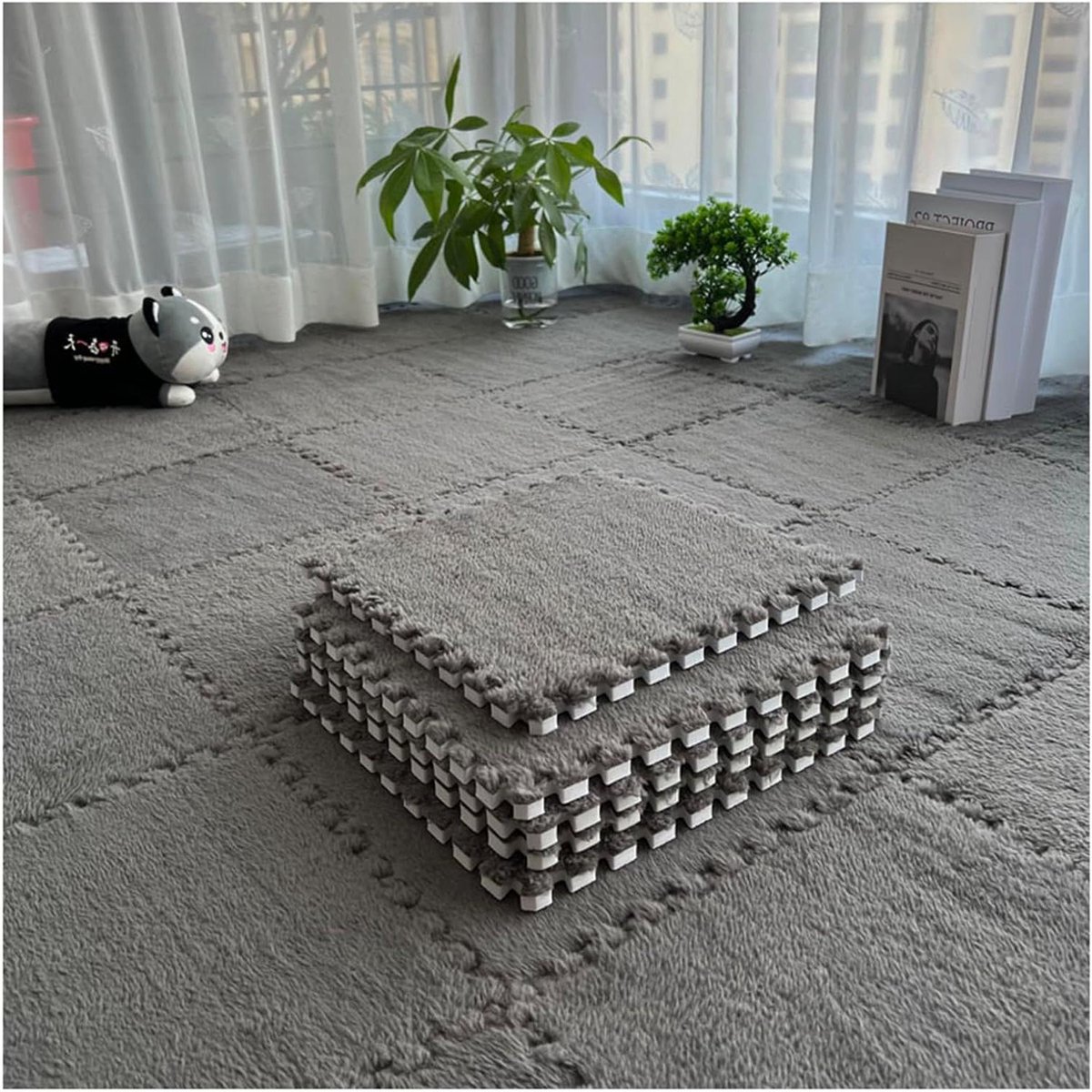 Pluche Tapijttegels - Puzzelmat Vloer - Comfort Verhoging - Gezond Schuim Materiaal - 12 S