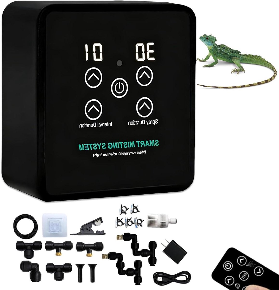 Terrarium Bevochtiger - Reptielen Vernevelaar - Klimaatbeheersing Terrarium - Intelligente Vochtregulatie - 2 Sproeiers - Zwart