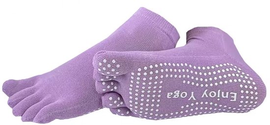 Yogasokken - Sportsokken - Anti slip sokken - Pilates - Teensokken - Gripsokken - Antislip - Fitness socks - Tegen uitglijden - Sokken met losse tenen - Maat 36-40 - Lila/paars - Jonyx — afbeelding 5