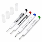 TLVX Lange Permanent Markers Zwart, Rood, Blauw, Groen – Verlengde Markeerstift Bouw – Timmermans Inkt Potlood Pennen Dun - 20mm Long Tip Markers – Diep Gat – Teken Hout, Metaal, Glas, Spiegel, Tegels, Beton, Keramiek – Blauwe Inkt – 4 stuks