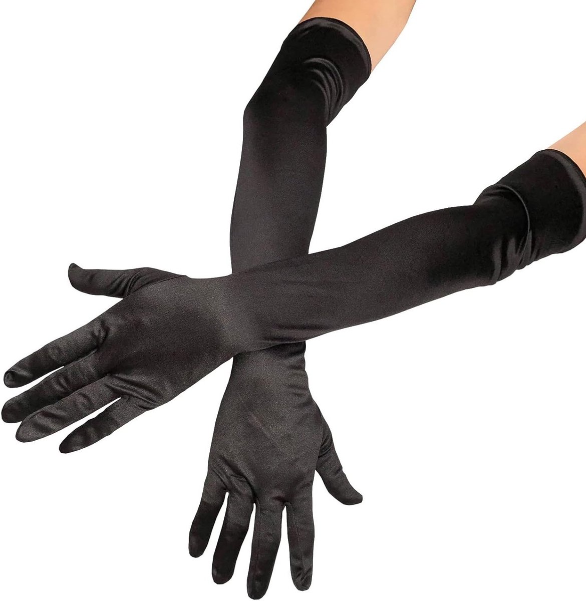 Elegante Lange Satijnen Handschoenen voor Vrouwen - Perfect voor Bruiloften, Gala's en Cosplay Feestjes, Zwart