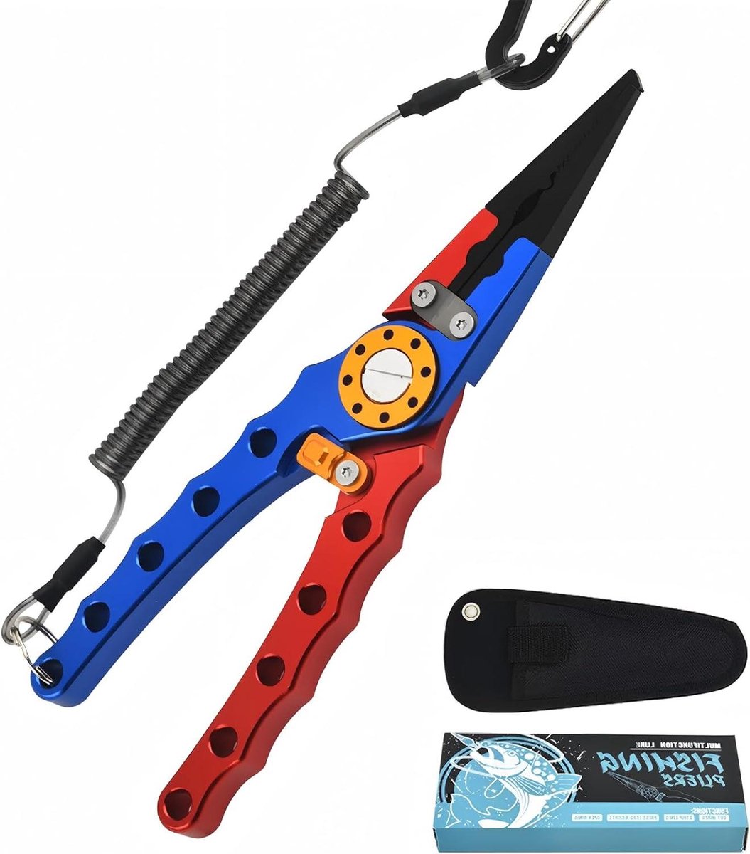 Vistangen Zoutwater - Visgereedschap Tang - Vissen Lijn Knippen - Roestvrij Staal Kaken - 19.8 cm Lengte - Rood Blauw
