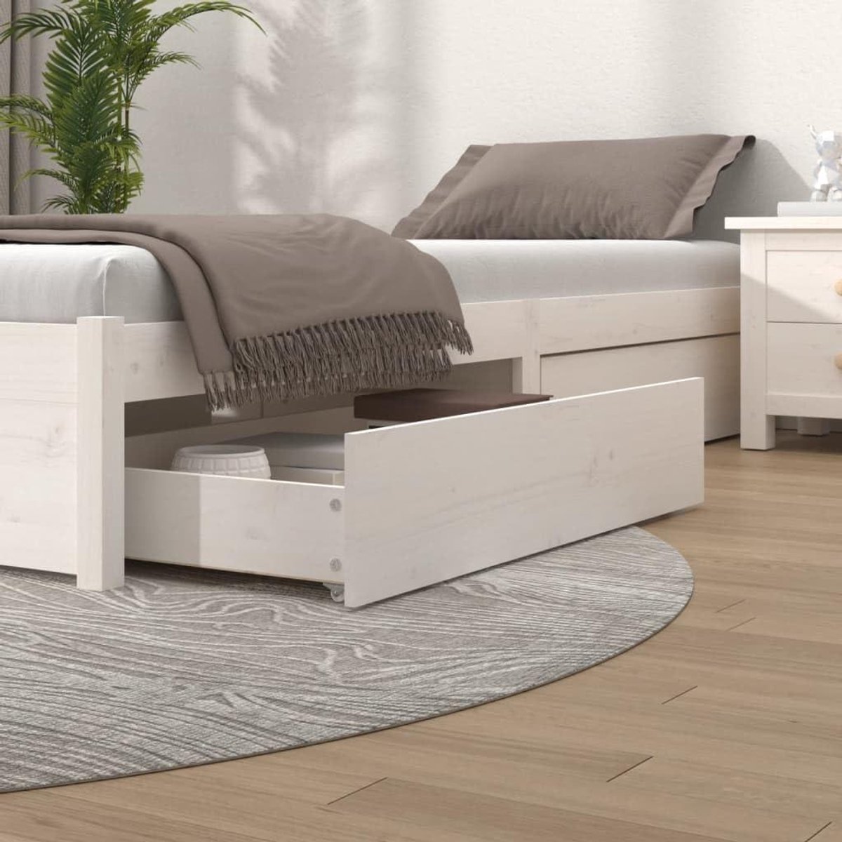 Bedlades Set - Opbergboxen - Slaapkamer Organiseren - Massief Grenenhout - 4 Stuks - Wit