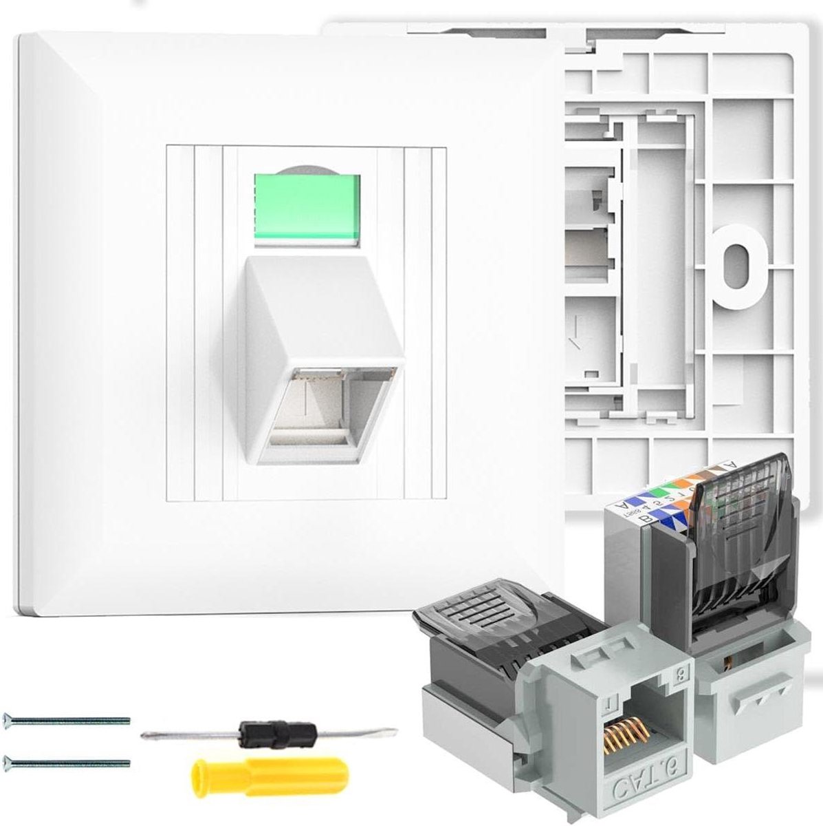 Ethernet Wandcontactdoos - Netwerk Plaat - Netwerk Uitbreiden - Gereedschapsvrije Installatie - 2 Stuks - Wit