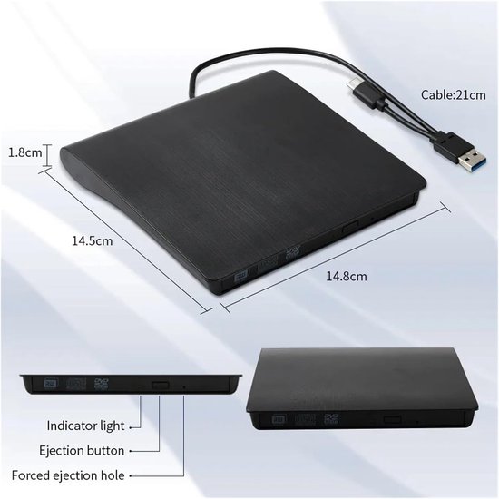 Externe DVD Brander - Optische Drive - Bestanden Archiveren - Snelle USB 3.0 - 8x Leessnelheid - Zwart — afbeelding 4