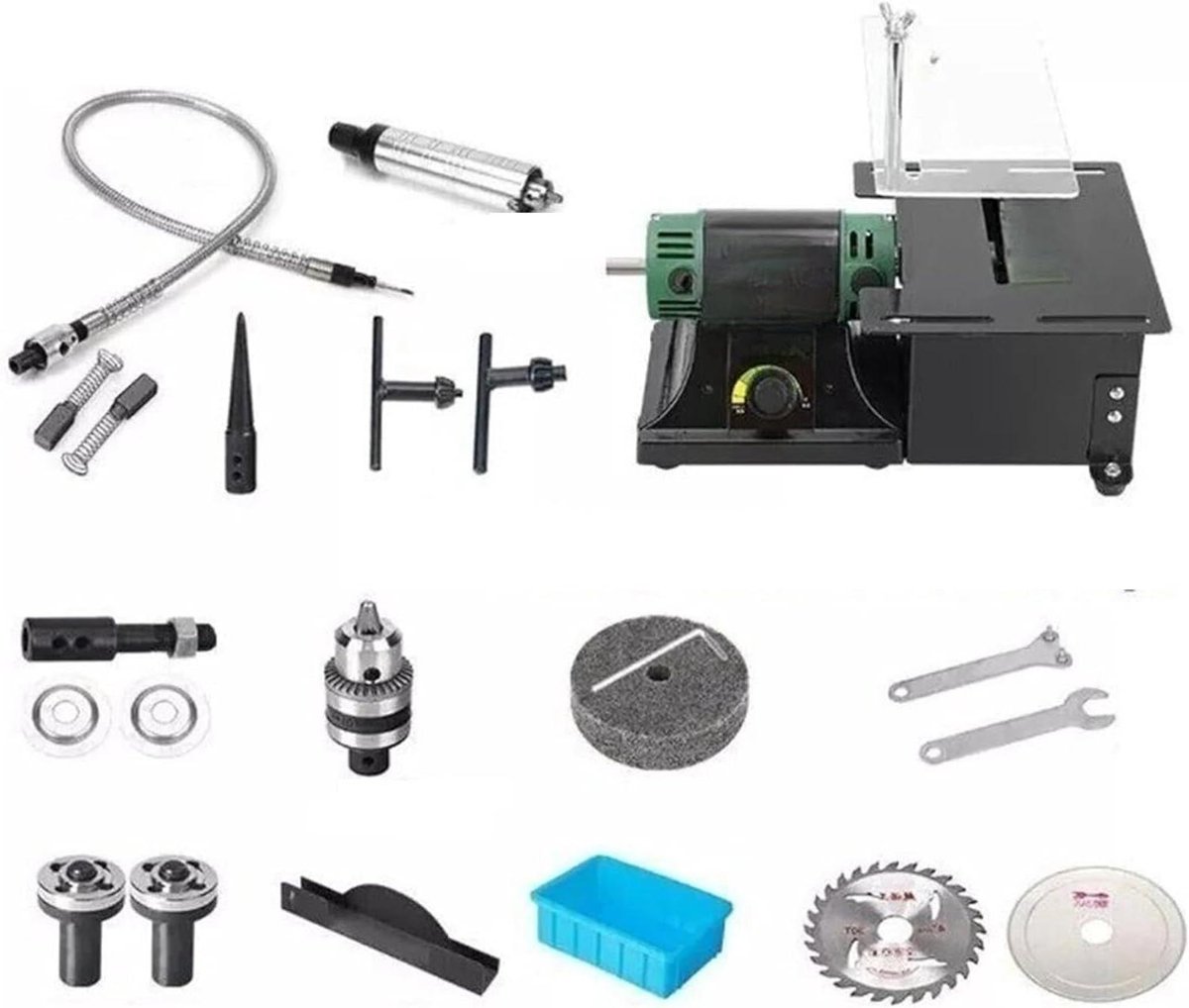 Polijstmachine - Tafelzaag machine - Houtbewerking en sieraden - Stille dubbele as - 950W - Zilverkleurig