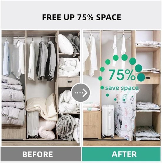 Vacuüm opbergtas - Compressiezak kleding - Ruimte besparen - Tot 80% volume reductie - 50 x 70 cm - Groen — afbeelding 5