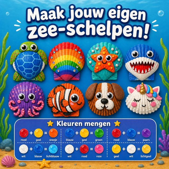 Vaive Schelpen Schilderen 75-delig – Glow in the Dark Happy Stones Knutsel Pakket – Knutselen - Knutselset voor Meisjes & Jongens - Knutselpakketten
