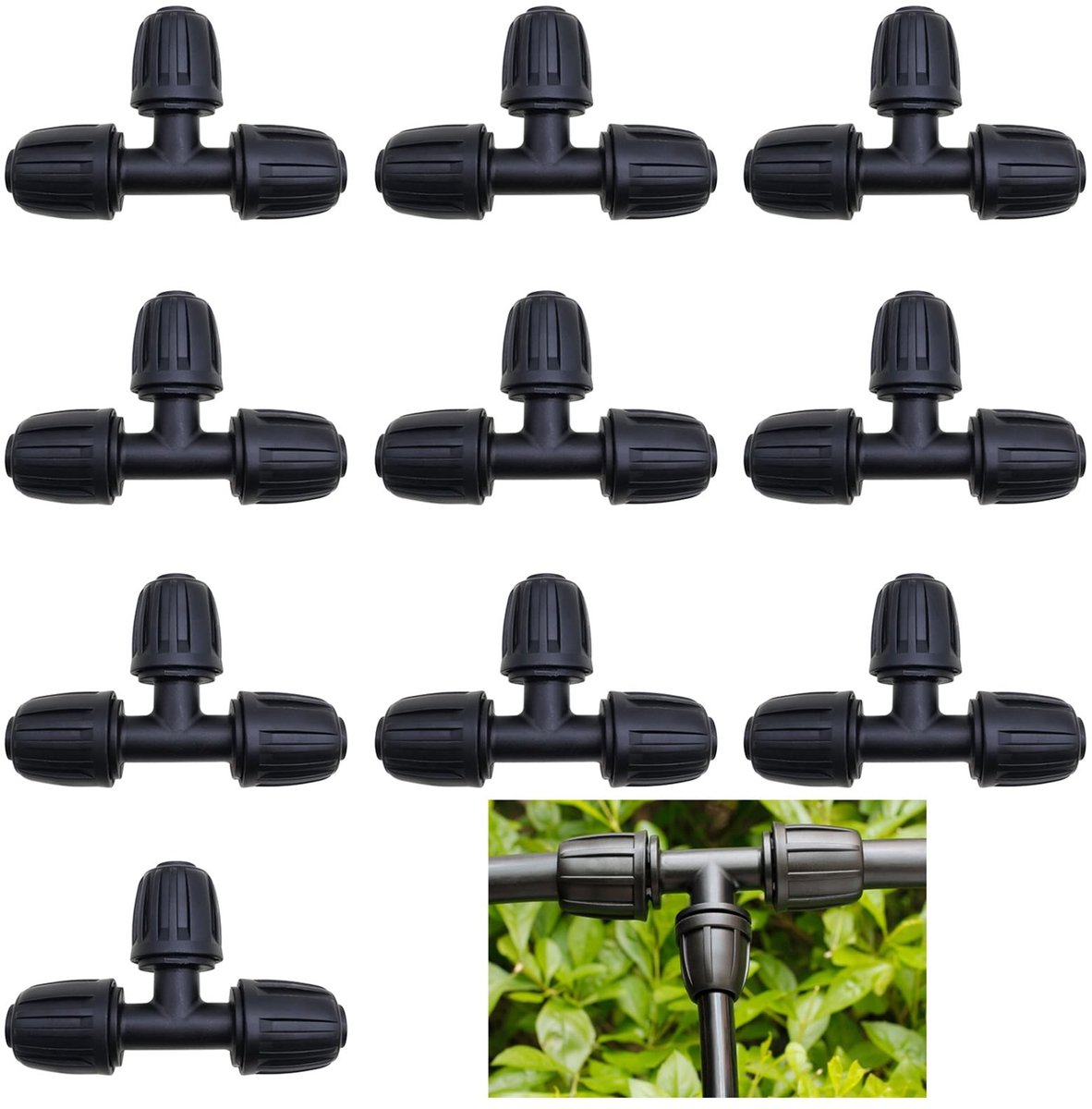 Store_9 - Dripirrigatie connector - Druppelsysteem accessoires - Duurzaam en lekvrij - Zwart - Irrigatiepijpverbinding - Geschikt voor tuinen - 10 ...