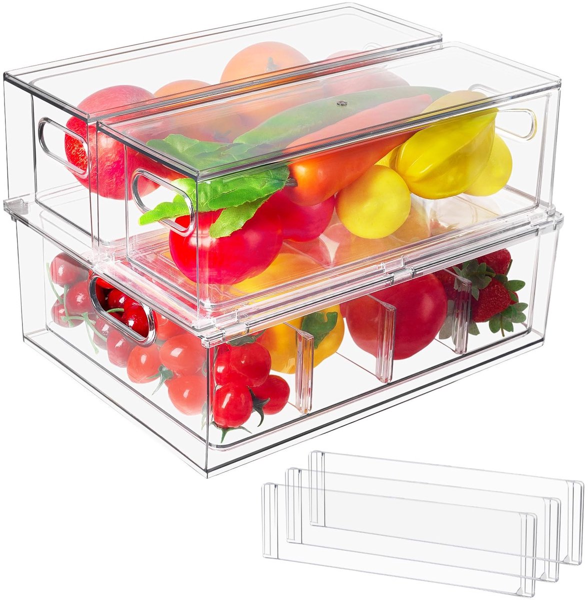 Golden crown - Koelkast lade - Opbergdoosjes - Uittrekbare organizer - Transparant - Vriezer organizer - 3 stuks (S*2+L*1) - Geschikt voor keuken - 34L ...