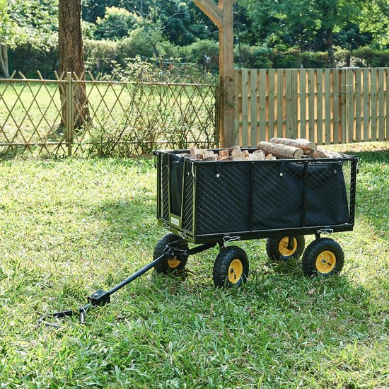 Bolderkar Transportkar - Tuinkar Strandkar - Zware Ladingen Vervoeren - Afneembaar Dekzeil - Max 550 kg - Zwart Geel van Merkloos — afbeelding 3