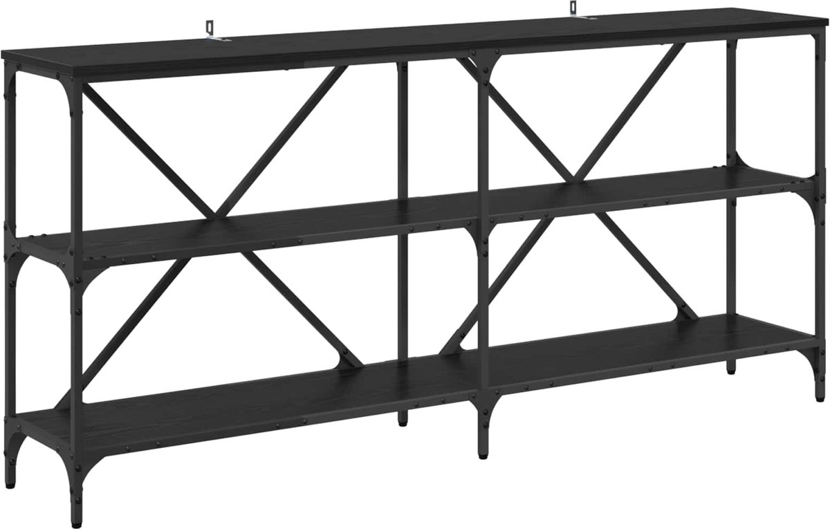 vidaXL Wandtafel - Zwart - Eiken - 160 - x - 30 - x - 75 - cm - Bewerkt - hout Zwart eiken