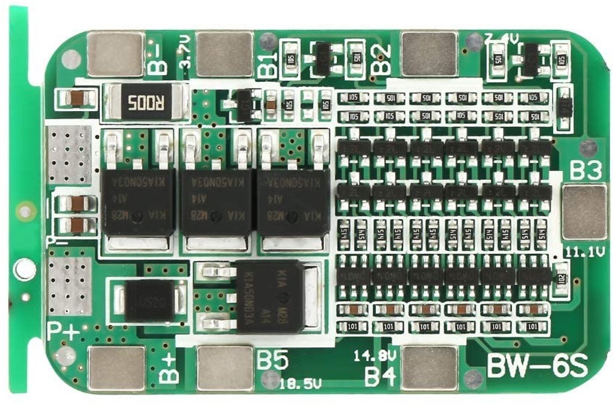 Walfront Lithium Batterij Beschermingskaart 6S 15A 22V/24V - PCB BMS voor Li-ion Cellen