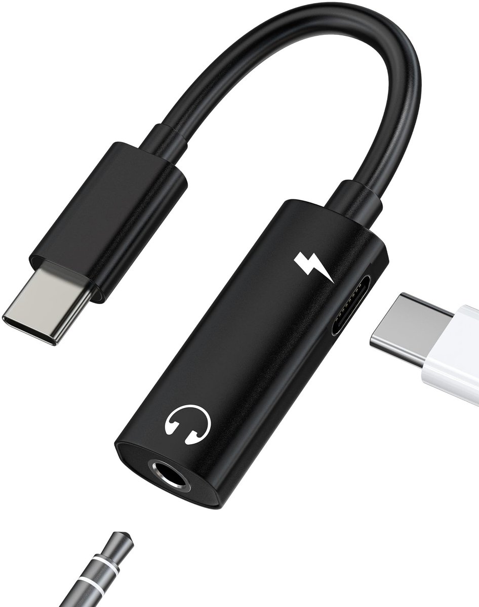 USB-C naar 3.5mm Jack Adapter - 2-in-1 voor iPhone 16/15 Pro en Samsung - Muziek & Opladen