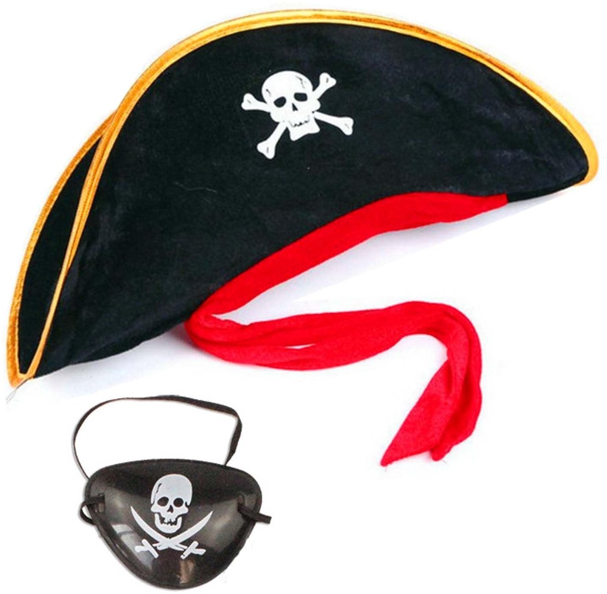 Allecto - Captain Piratenhoed - Piraten kostuum accessoires - Uniseks voor volwassenen - Ooglapset - Halloween en feestkleding - Verkleedpartij