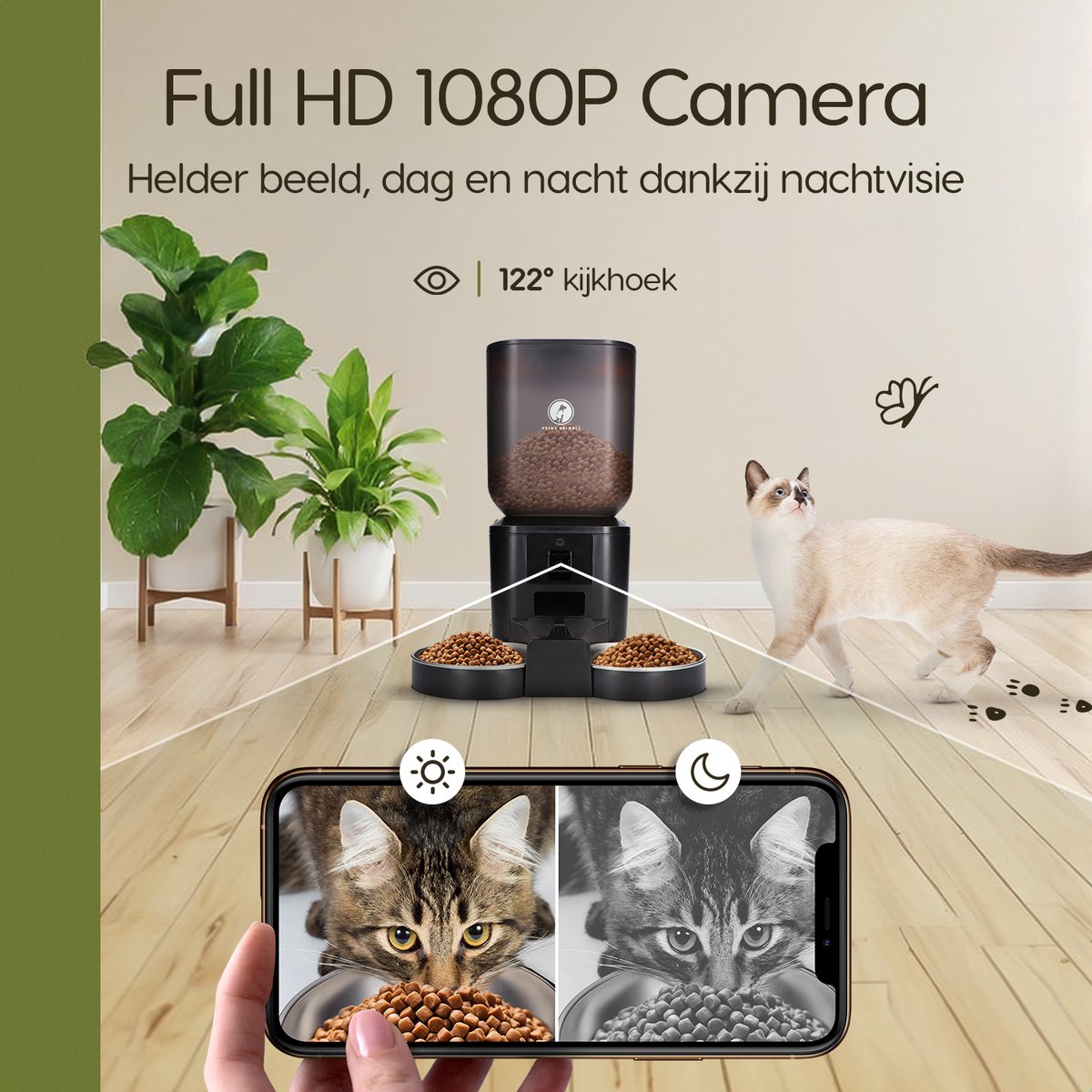 Automatische Voerbak dubbel Premium 7L – Kat en Hond – Slimme Voerdispenser met Camera – Full HD 1080P Night Vision – Two-Way Audio – Voerautomaat met App – RVS Dubbele en Enkele Voerbak – Voor Katten en Honden – Prime AnimalZ – Zwart thumbnail 5