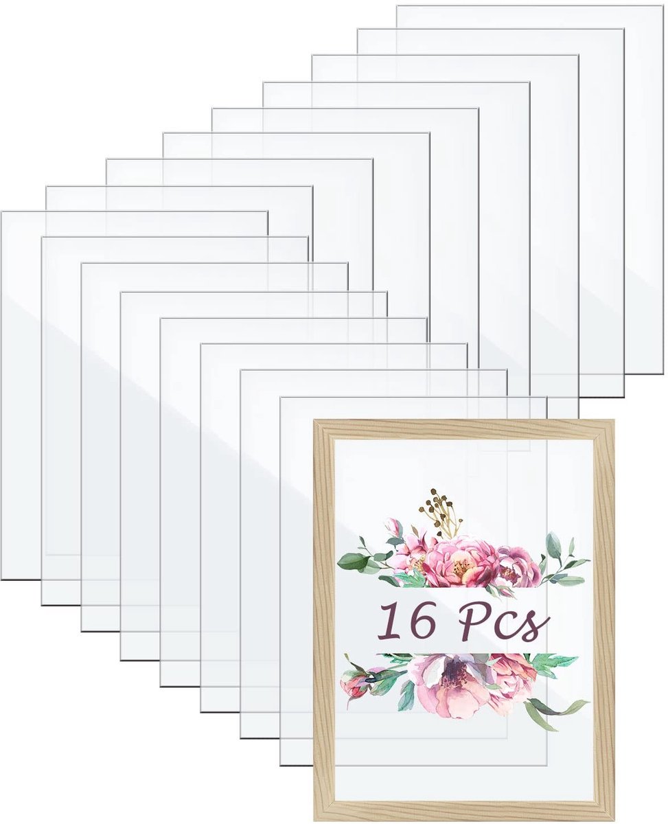 Allecto - Transparante Acrylplaten - 16 Stuks - Ideaal voor Fotolijsten - 18 x 13 cm - Lichtgewicht en Schokbestendig - Geschikt voor Creatieve Pro...