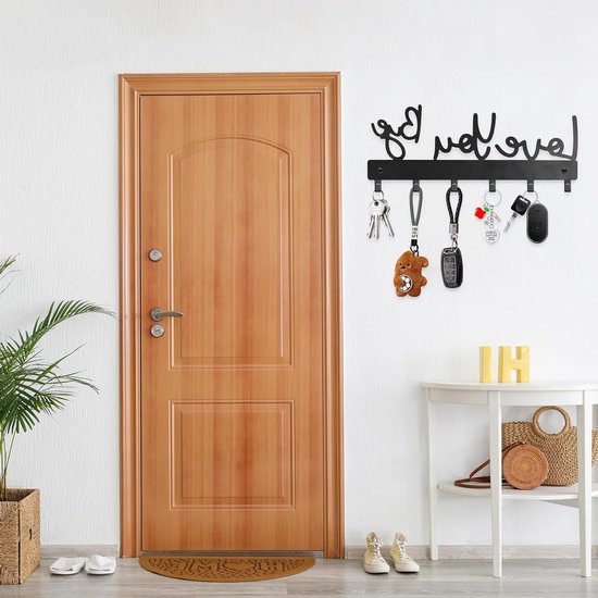Muurbeugel Sleutelhaken met 6 Haken - Sleutelorganizer voor Entree, Kantoor en Woonkamer, Inclusief Schroeven en Plastic Ankers (Zwart) van Merkloos — afbeelding 2