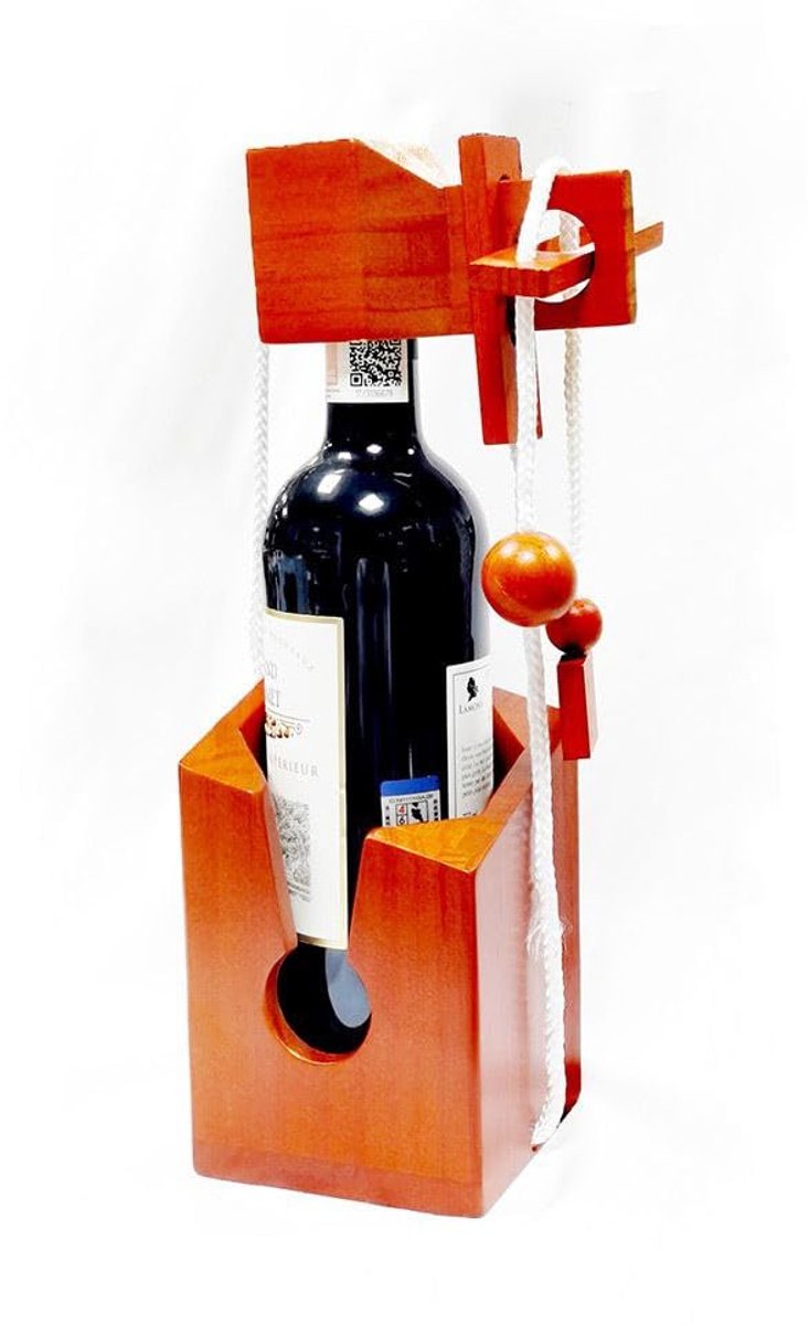 Flero Flessenpuzzel, Bottle Safe, Wijnfles, Flessenkluis, Touwpuzzel - 3D Houten Hersenkraker voor Volwassenen - Origineel Wijncadeau en Decoratieve Geschenkverpakking voor Wijnliefhebbers - Logisch Geduldspel