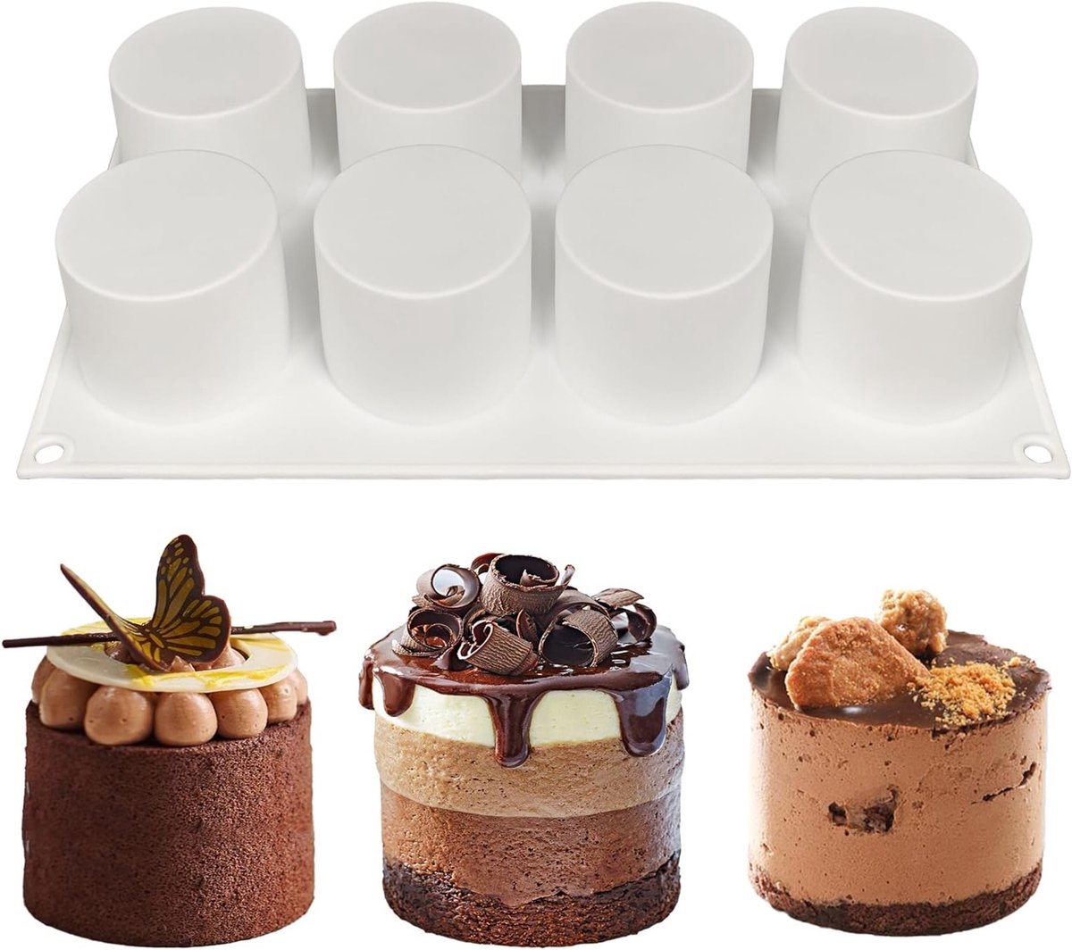 Siliconen bakvorm voor bonbons, muffins en brownies - Set van 8 stuks, 6 x 4,5 cm