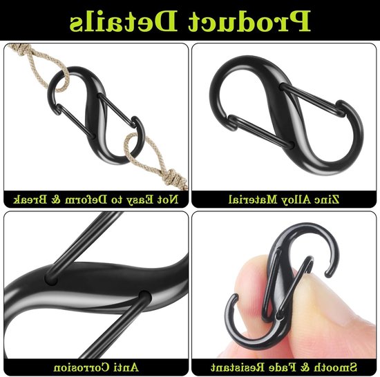 Set van 20 kleine metalen S-karabiners met 2 openingen, ideaal voor outdoor activiteiten zoals wandelen, kamperen en reizen, 25 mm — afbeelding 2