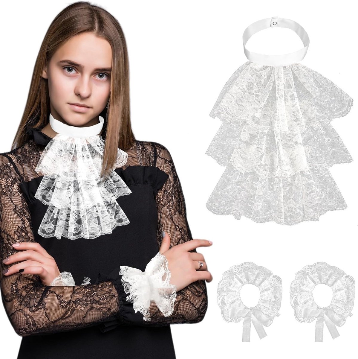 Victoriaanse Jabot met 2 Kanten Manchet Cuffs voor Kostuum, Carnaval en Halloween Accessoires