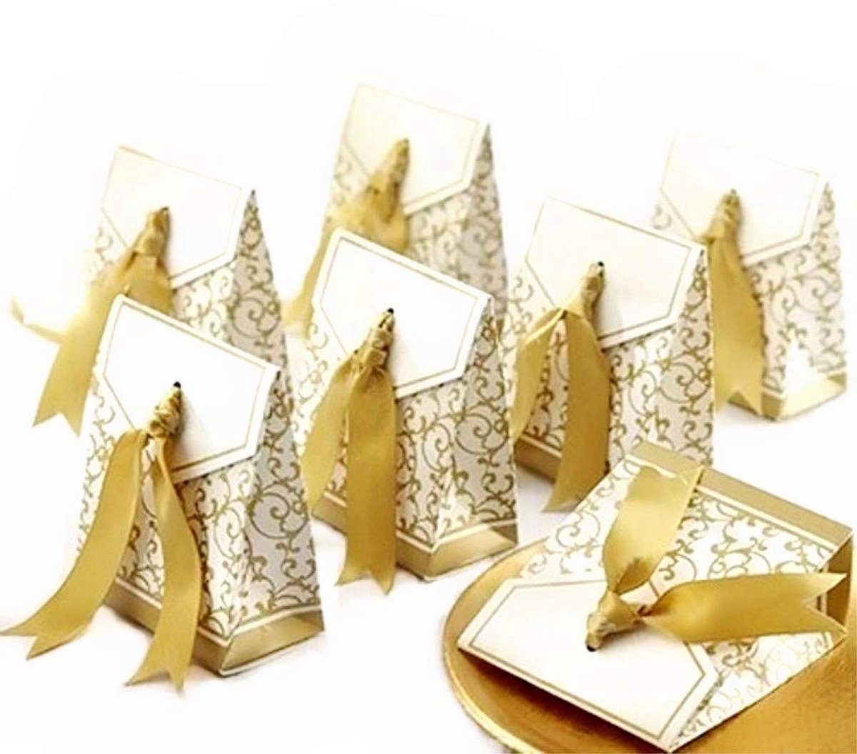 Allecto - Gouden Favor Dozen - Cadeau Dozen voor Feestjes - Set van 50 - Perfect voor Bruiloft en Verjaardag - Versier Je Feest - Inclusief Ribbons