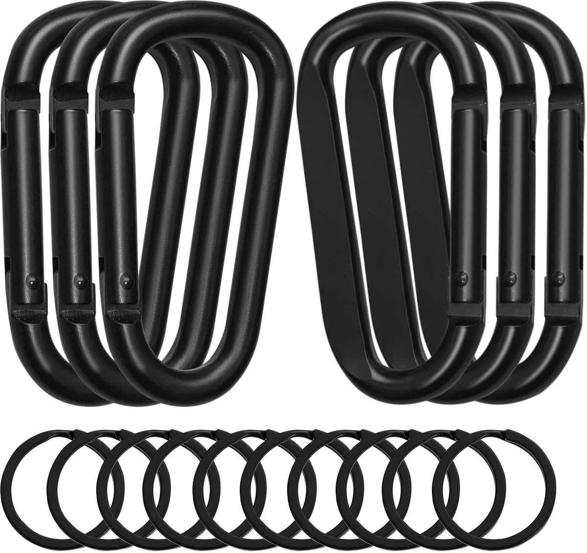 NTHProducts - Grote Carabiner Hooks - Aluminium Klemmen - Lichtgewicht en Sterk - Zwart - Multifunctionele Haak - Voor Outdoor Activiteiten - Set van 6