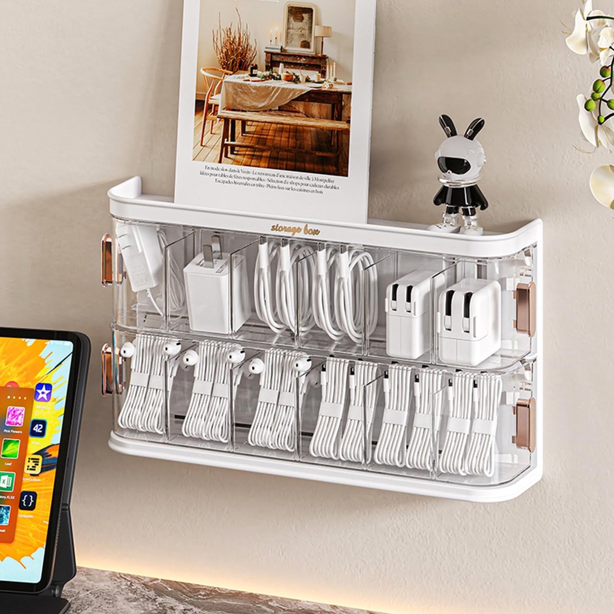 NTHProducts - Kabelopslagbox - Kabelorganizer - Transparant - Compact formaat - Kabelmanagement - Ideaal voor kantoor en studie
