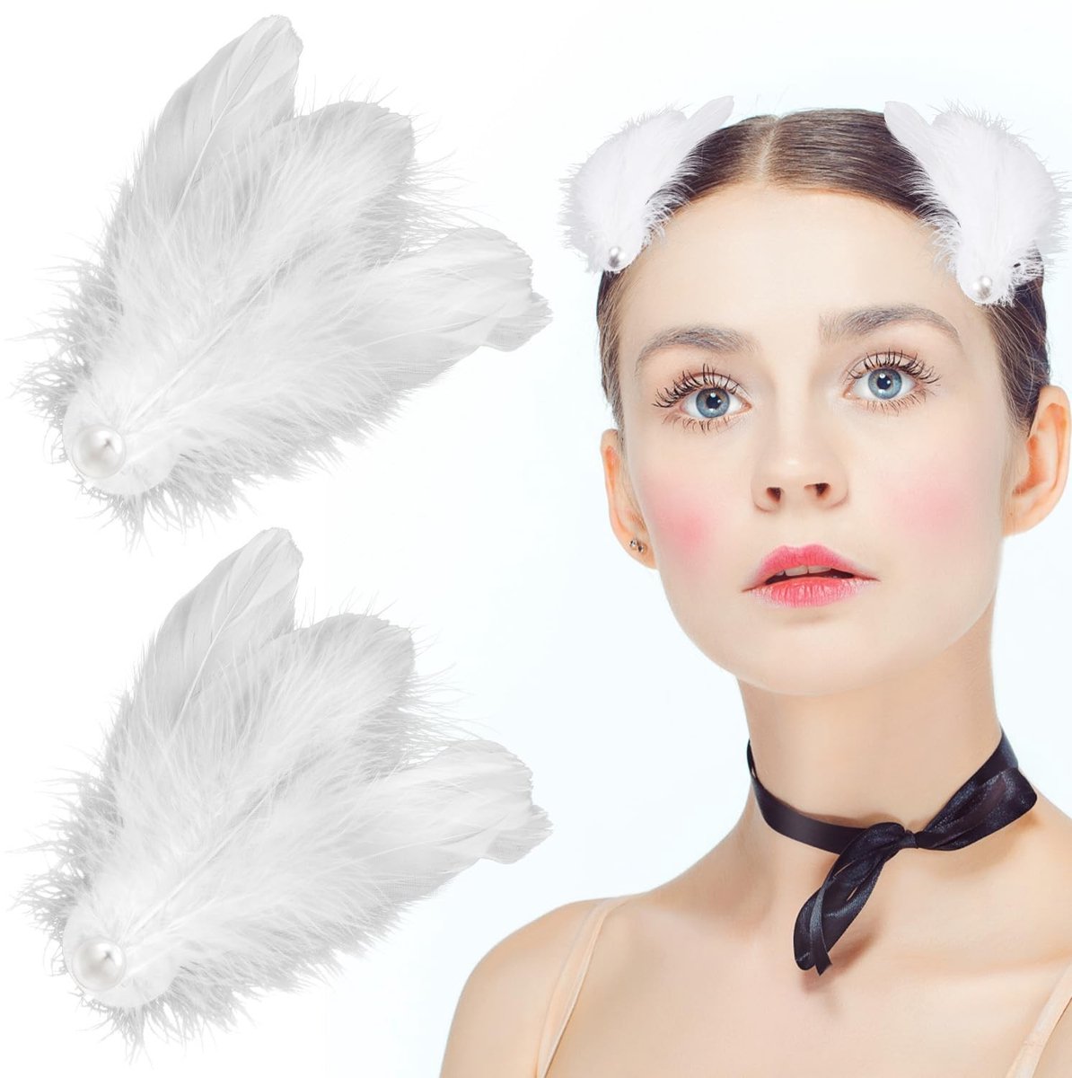 NTHProducts - White Feathers Barrettes - Haarspeld - Perfect voor Stage Performances - Wit - Cosplay Accessoire - Elegante Haaraccessoire - Geschikt vo...