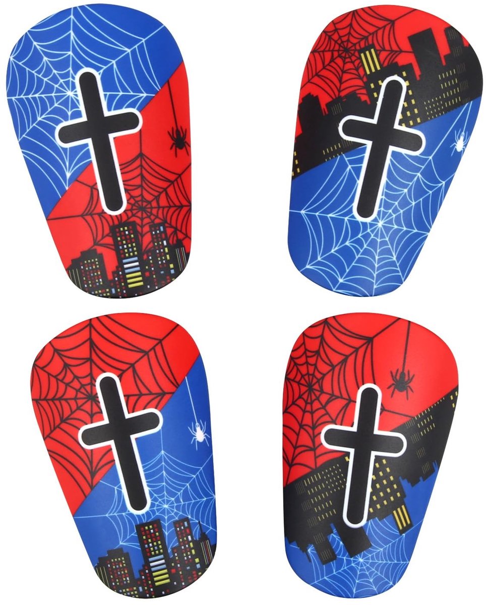 MTTProducts - Voetbalscheenbeschermers - Mini Netbescherming - Comfortabel en Lichtgewicht - Rood Blauw Zwart - Voetbal Bescherming - Geschikt voor Jon...