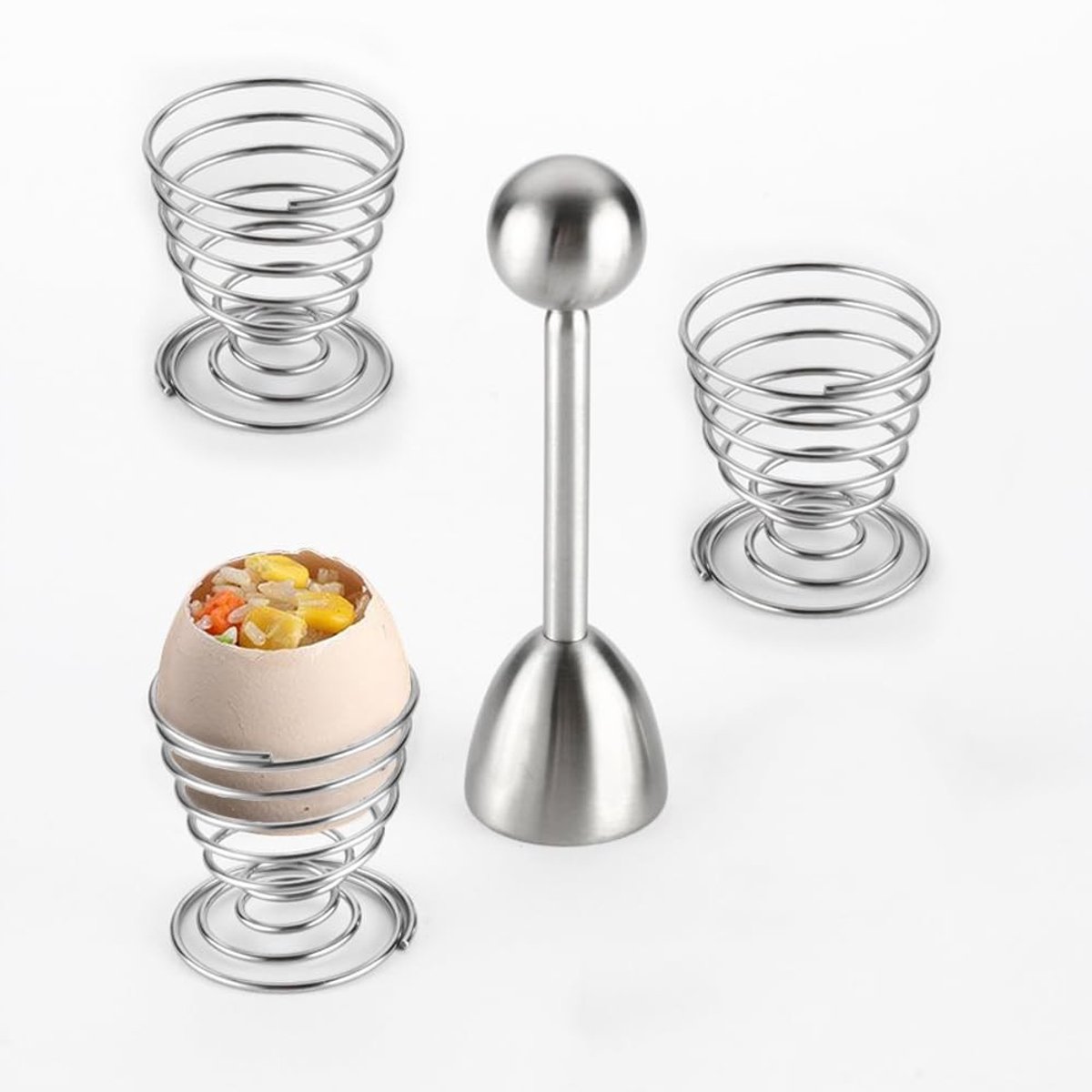 NTHProducts - Eieren Set - Eieren Scheiden - Rvs Egg Cutter - Zilver - Eierenhouder - Perfect voor Hardgekookte Eieren - 4 Stuks