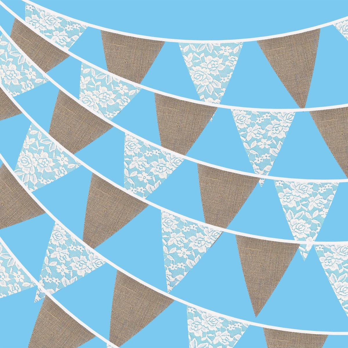 MTTProducts - Hessian en Kant Bunting - Vintage Decoratie - 3.3 Meter - Geschikt voor Bruiloften en Feesten - Beige en Wit