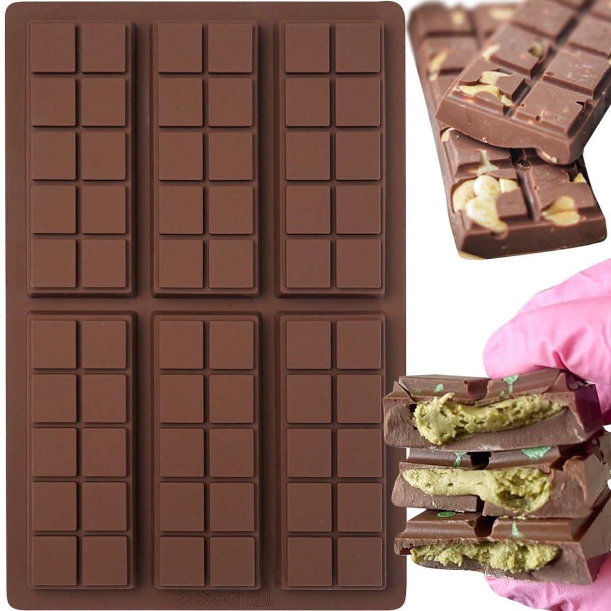 Seb3 - Silicone Chocoladevorm - Chocolade Mould - Diepe Chocoladevorm - Bruin - Bakvormen - Geschikt voor Candy - 2 Stuks