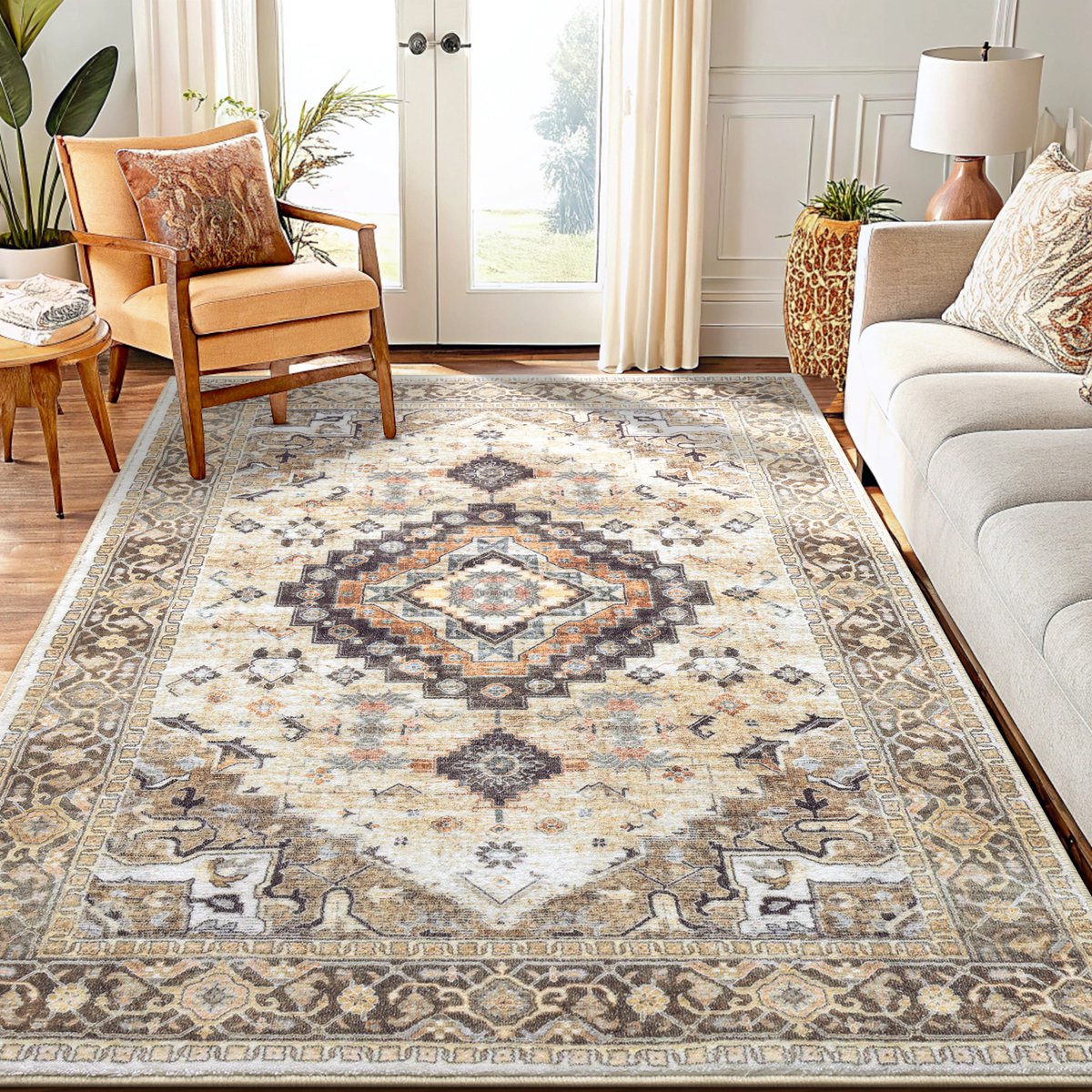 Homaxy Woonkamerkleed - Zacht Fluwelen Vloerkleed Voor Naast Het Bed - Wasbaar Klein Vloerkleed - 153x214 cm - Rechthoekig - Beige