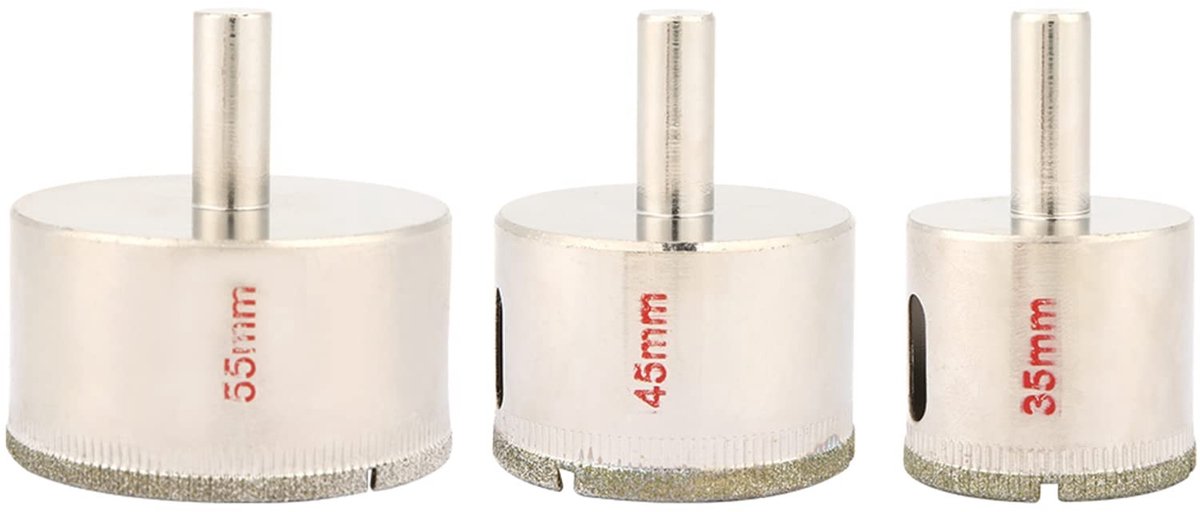 Allecto - Diamant Boorset - Boor set voor Porselein - 3 Stuks - Geschikt voor Marmer en Glas - 35mm 45mm 55mm - Ideaal voor hobbyisten en professio...