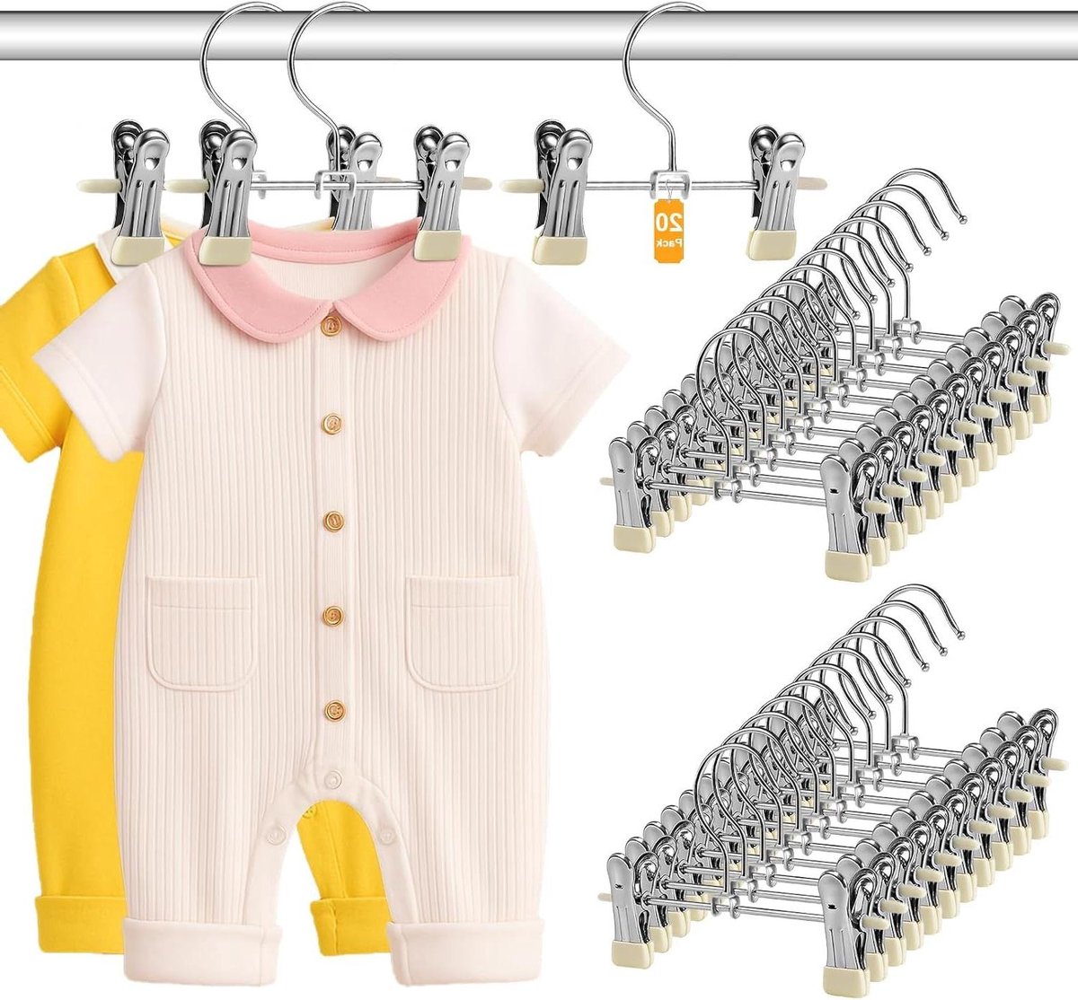 Kledinghangers Kinderen - Baby Hangers - Kleding Opbergen - Met Klemmen - 20 Stuks - Wit