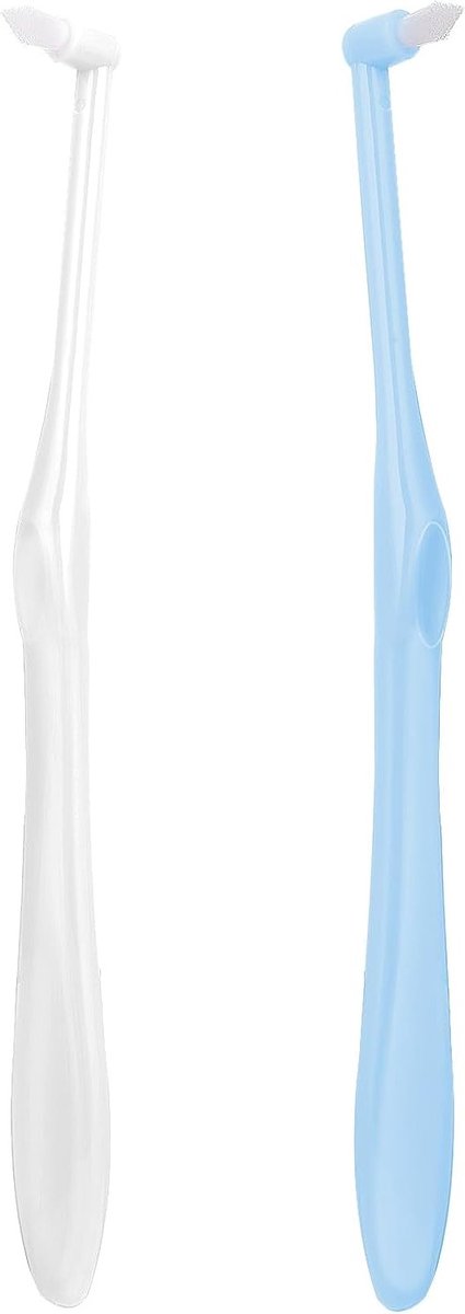 Zachte Tuft Tandenborstel Set van 2, Blauw en Wit, Handmatig, Ronde Kop, Ideaal voor Beugels, Orthodontie en Tandheelkundige Implants